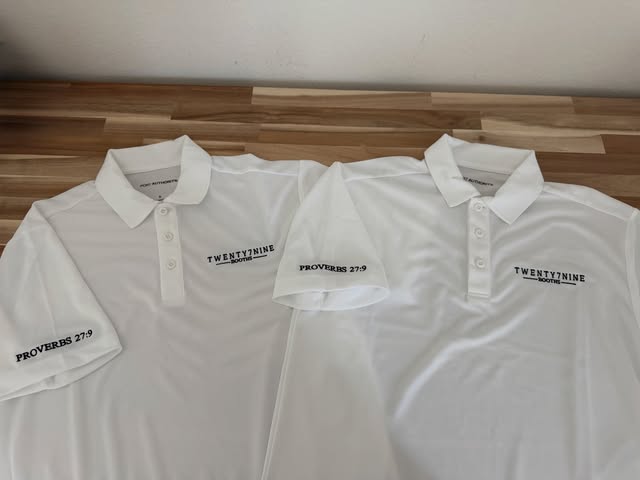 White embroidered polos for Twenty9Nine Sports